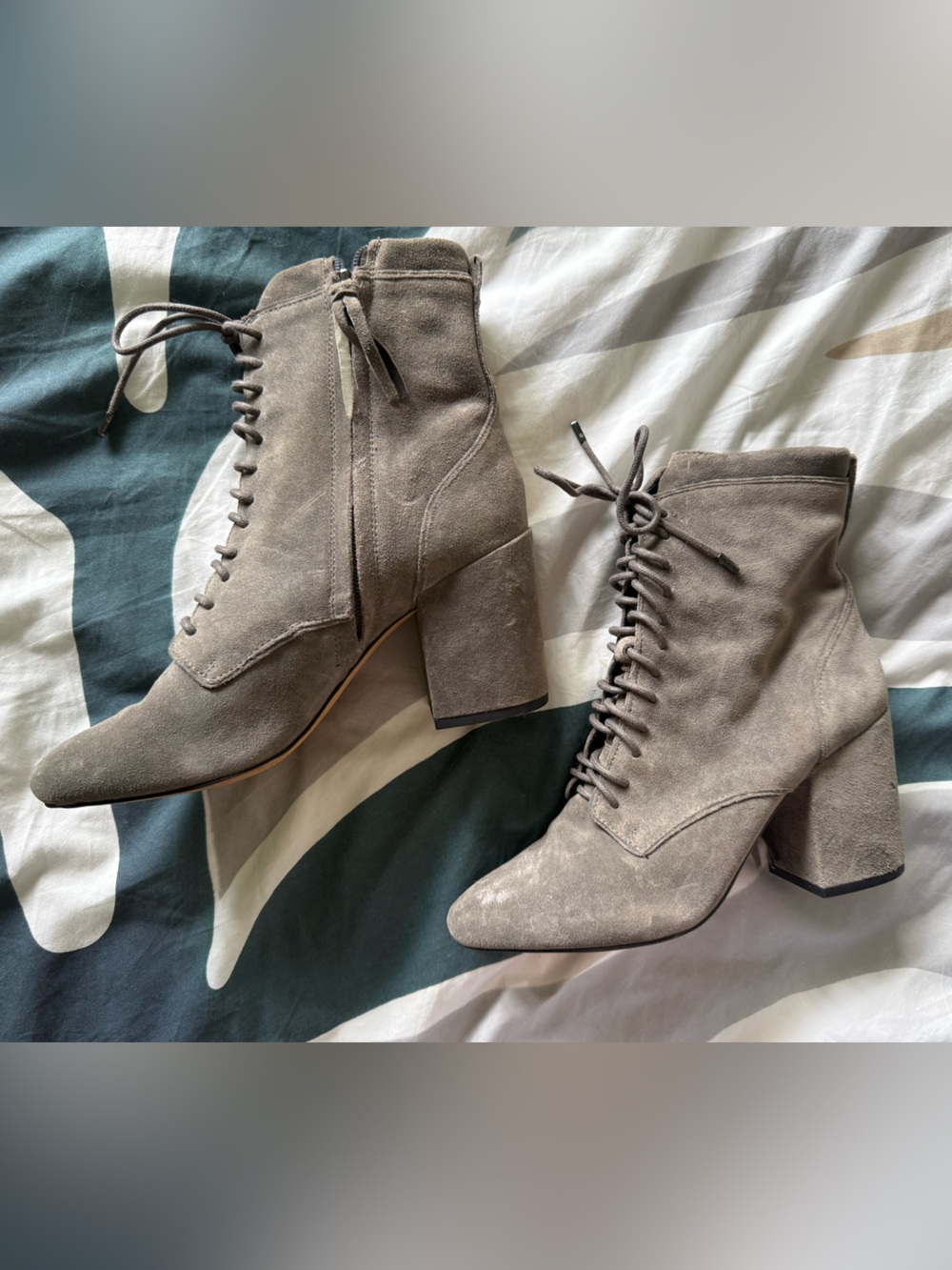 Rebecca Minkoff Taupe Suede Lace-Up Block Heel Boots